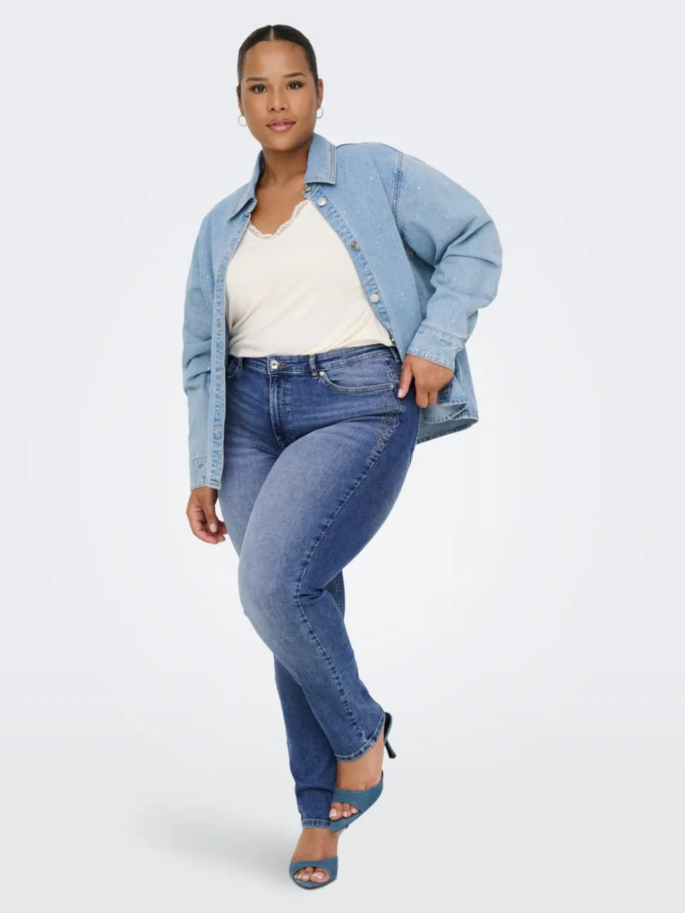 CARSUI Medelhög midja Slim Fit Jeans