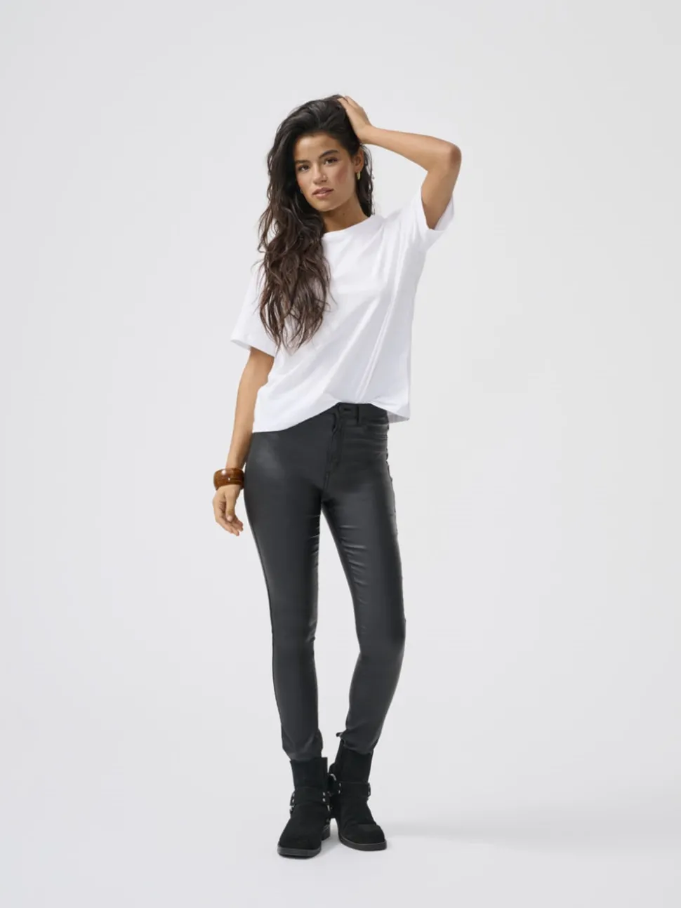 ONLROYAL Skinny Fit Byxor i läderimitation