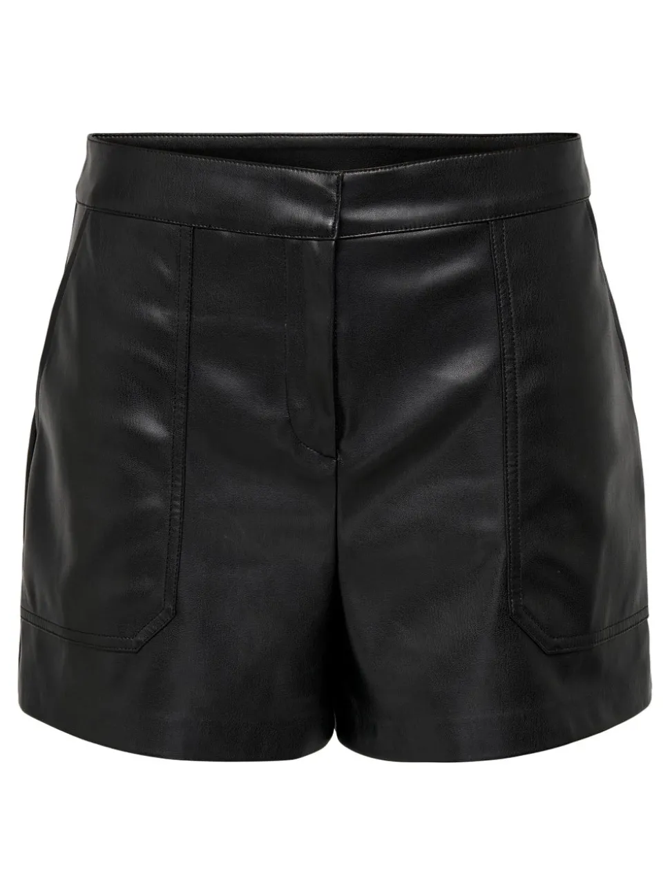 ONLTRICIA Medelhög midja Baggy Fit Shorts i läderimitation